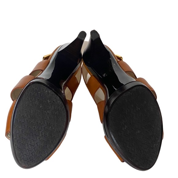 MICHAEL KORS WOMENS LEATHER PLATFORM HEELS SANDALS SLINGBACK PEEP TOE - Picture 7 of 7